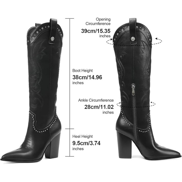 Embroidered Rhinestone Whismigoth Rave Cowboy Boots Knee High Women Size 7 - Picture 11 of 12